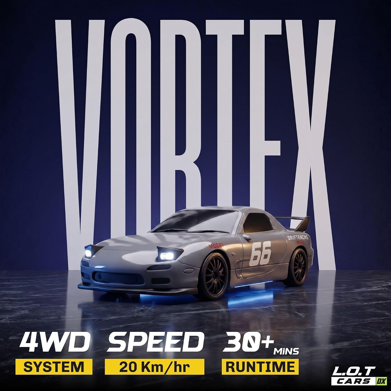 VORTEX 4WD High-Speed Drift RC Car – 20 km/h Remote Control Racing Car with 30+ Minutes Runtime