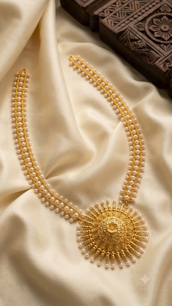 Gold Plated Pearl Necklace Set for Women | Designer Round Pendant Ethnic Jewelry | Traditional Party Wear Necklace